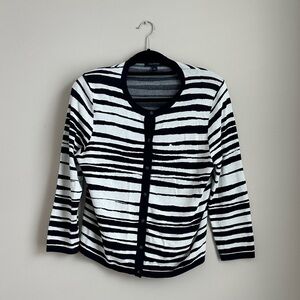 Ann Taylor Women’s Size L Black & White Striped Button-Front Cardigan – 3/4 Slee